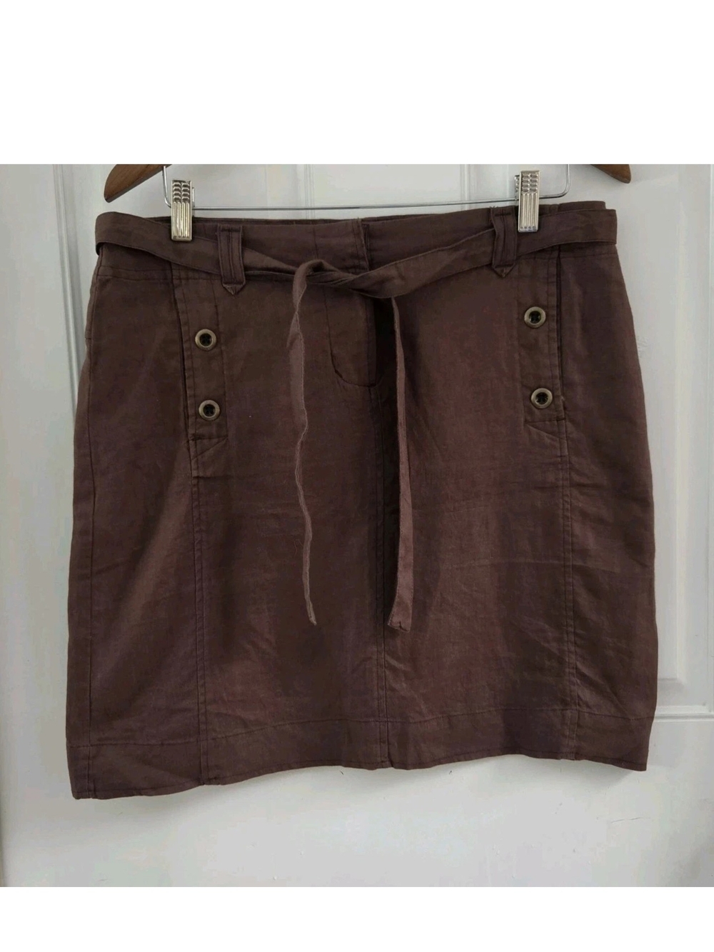 Vintage Y2K Autograph Brown Linen Skirt Knee Length Pockets New Size 12 Womens